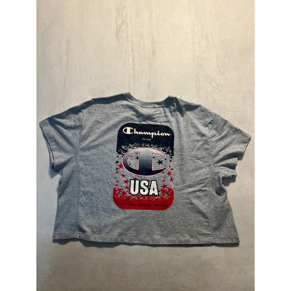 Champion USA Winter Collection Gray Cropped Graphic T-Shirt XXL CPW254TS01